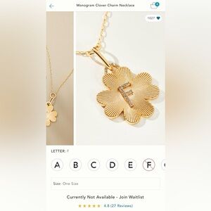 Anthropologie Monogram Clover Charm Necklace (F)